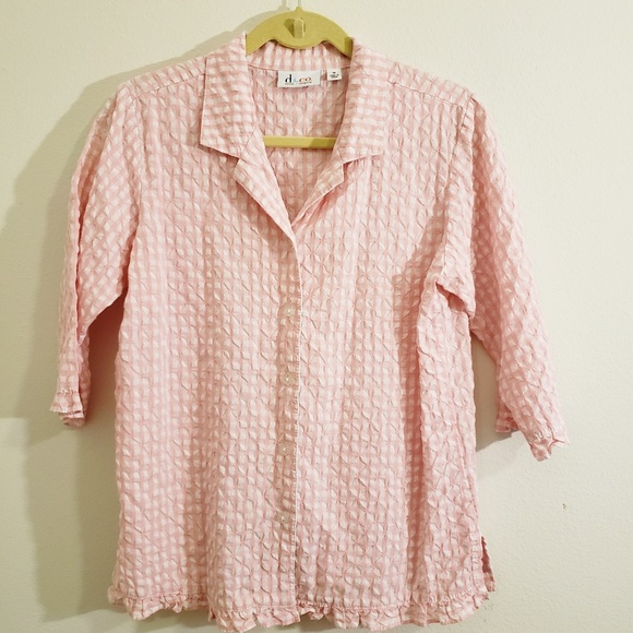 Denim&Co Tops - Denim&Co Pink Gingham Button Down 3/4 Slee